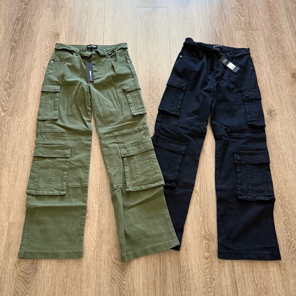 Lot Bundle of 2 Fashion Nova Out for Tonight Fold Over Cargo Denim Pants Small - Picture 4 of 12